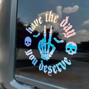 Pastel blue pink purple skeleton hand showing peace sign decal decor for car